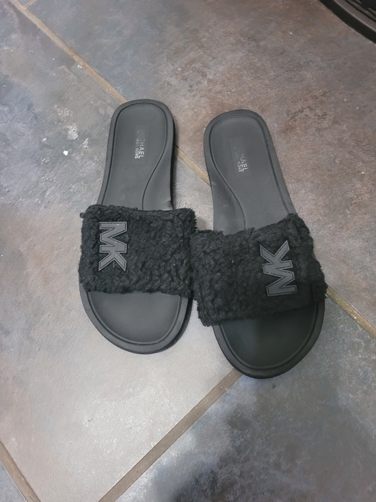 Michael Kors Shoes - Michael Kors Black Sherpa Shearling Logo Slide Sandals Size 8 Women